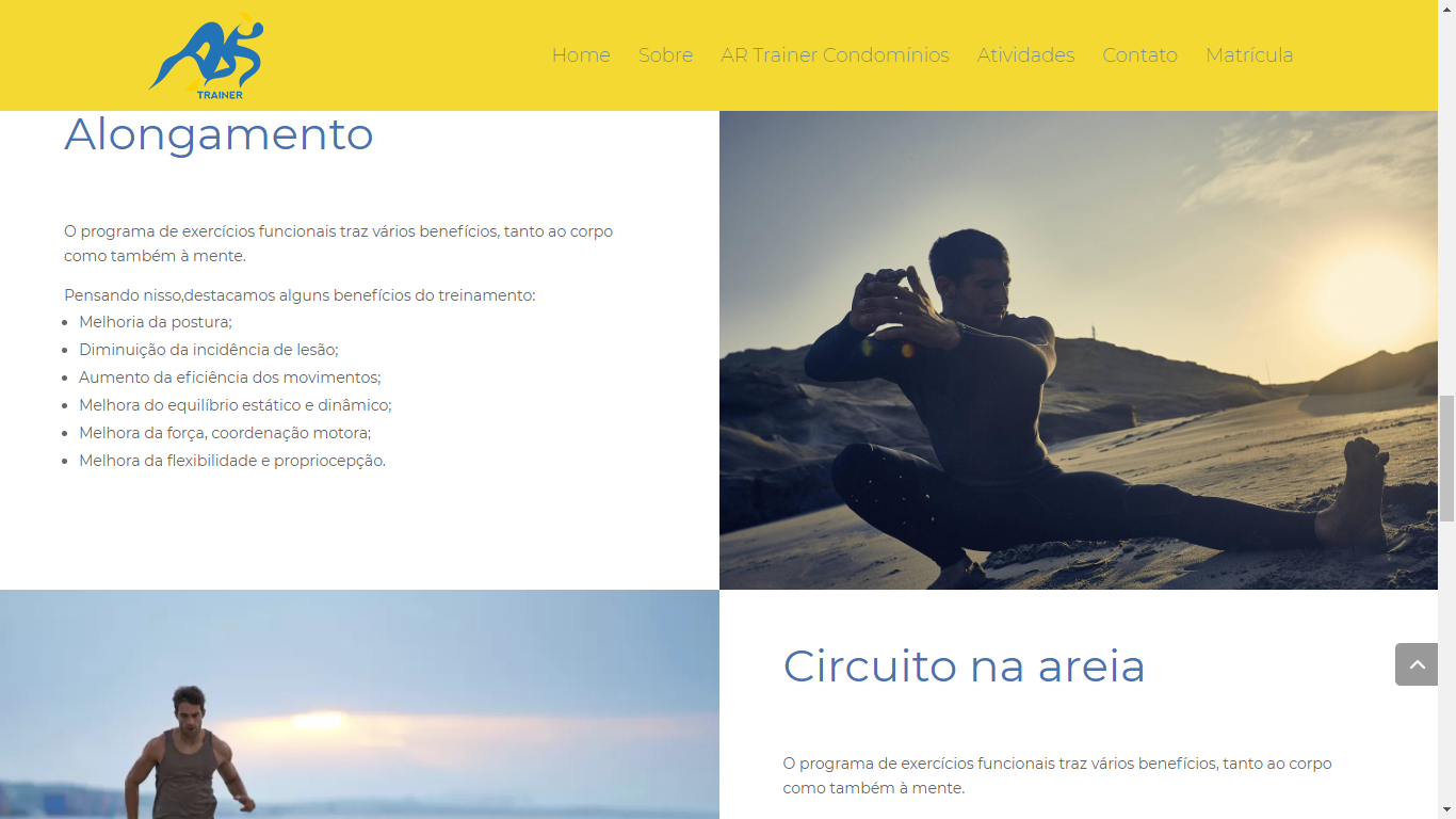 AR Trainer - site tela Atividades