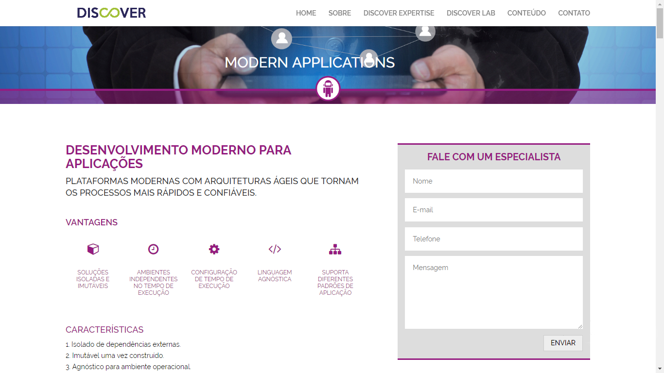 Discover - site tela Modern Applications